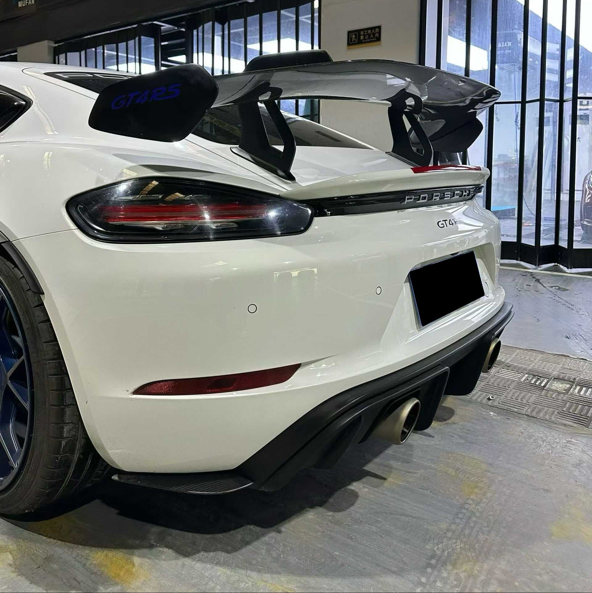 Porsche 981 Cayman (Base / S / GTS) 2012 2013 2014 2015 2016 & 718 982 Cayman (Base / T / S / GTS) 2017-ON with Aftermarket Parts - GT4RS Style Rear Wing Dry Pre-preg Carbon Fiber from Dupont Tech