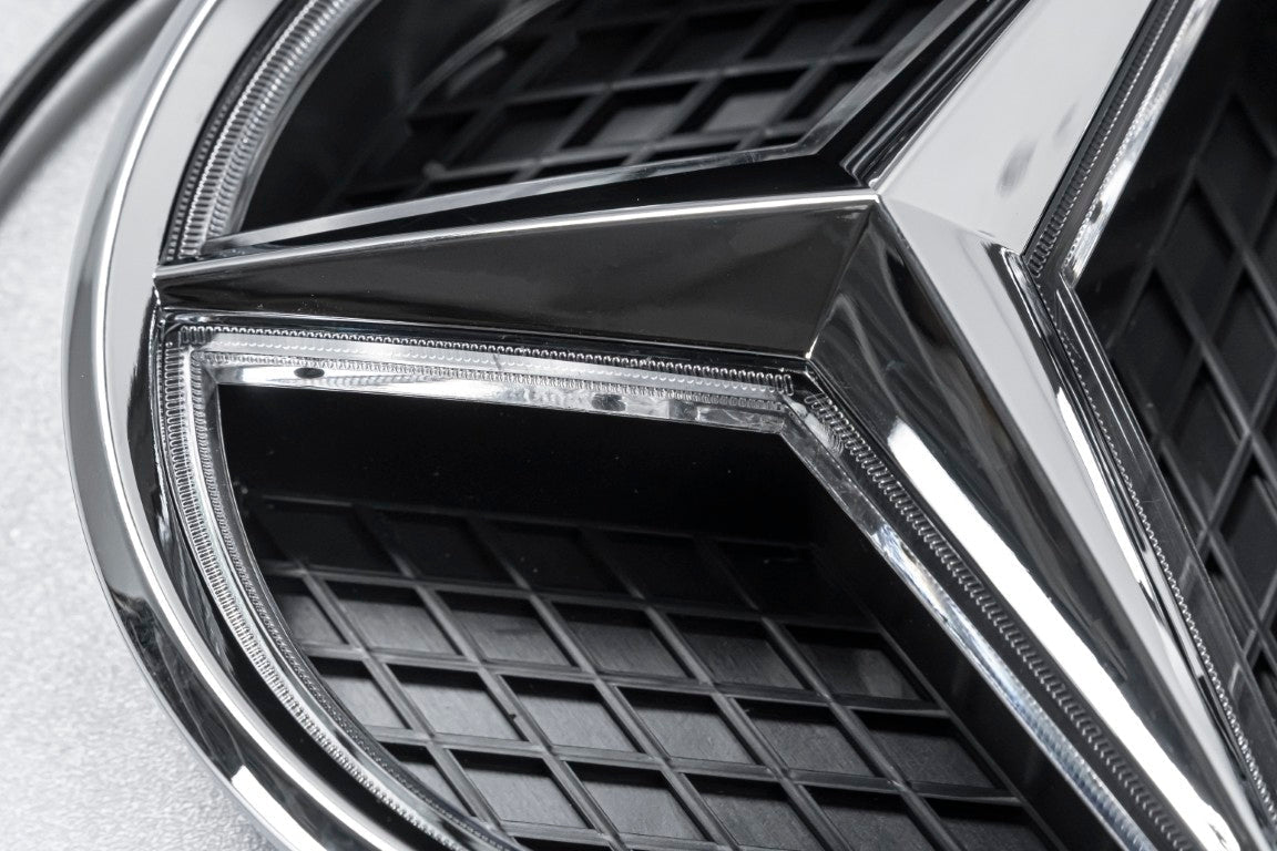 Mercedes Benz E-Class E63 E63S AMG E550 E400 E350 W212 Facelift 2014 2015 2016 with Aftermarket Parts - V1 Silver Chrome Mercedes Benz Light Up Emblem Illuminated Star Light ABS from DuPont Tech