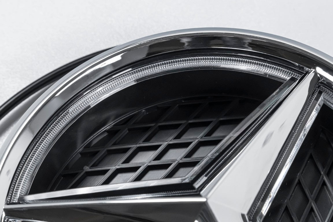 Mercedes Benz E-Class E63 E63S AMG E550 E400 E350 W212 Facelift 2014 2015 2016 with Aftermarket Parts - V1 Silver Chrome Mercedes Benz Light Up Emblem Illuminated Star Light ABS from DuPont Tech