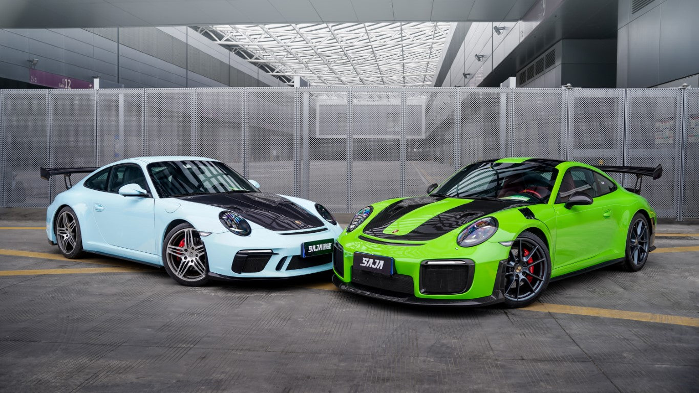 Porsche 991.1 Carrera Base/S/T/4/4S/Targa 4/ Targa 4S/GTS/Turbo/Turbo S/GT3/GT3RS 2012 2013 2014 2015 2016 & 991.2 Carrera Base/S/T/4/4S/Targa 4/ Targa 4S/GTS/Turbo/Turbo S 2017 2018 2019 (designed to be installed on DuPont Tech GT2RS conversion front bumper ONLY) with Aftermarket Parts - GT2RS Conversion Style DRL Fog Light Surround Trim Dry Pre-preg Carbon Fiber from Dupont Tech