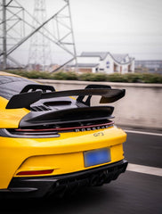 Porsche 911 992.1 Carerra Base/S/T/4/4S/Targa 4/Targa 4S/GTS 2020 2021 2022 2023 2024 & 911 992.2 Carerra Base/S/T/4/4S/Targa 4/Targa 4S/GTS 2025-ON & (designed to be installed on DuPont Tech GT3 conversion rear bumper ONLY) with Aftermarket Parts - GT3 Conversion Style Rear Bumper Lower Panel Dry Pre-preg Carbon Fiber from Dupont Tech