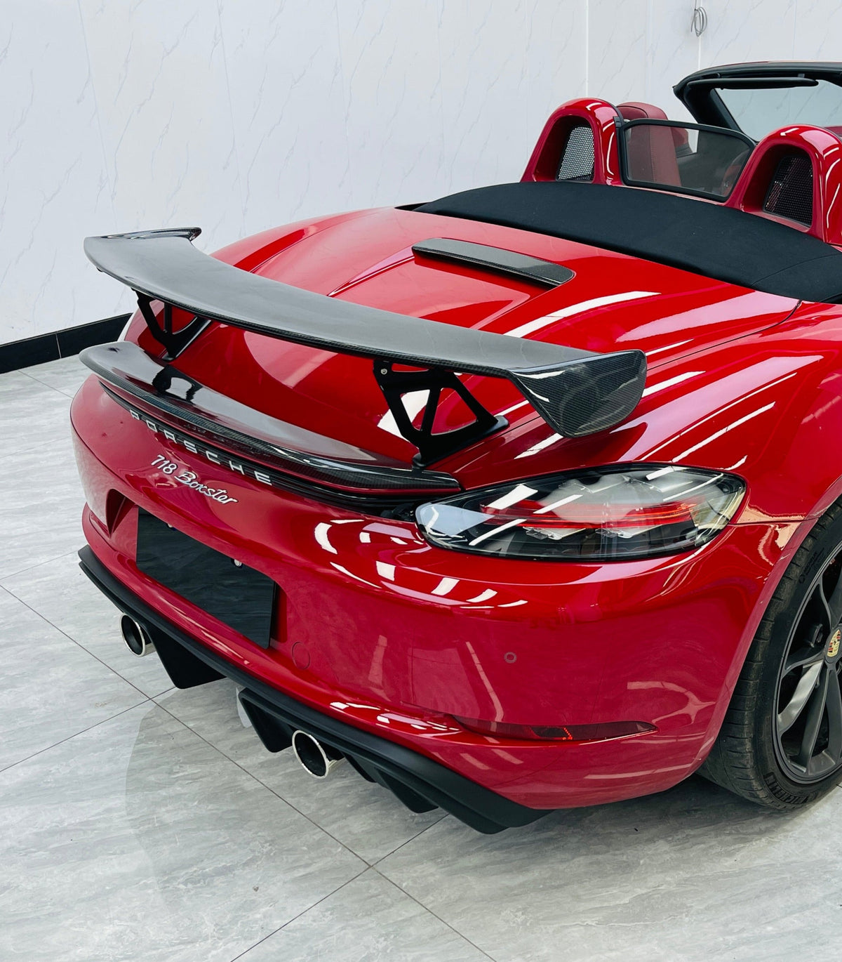 Porsche 718 982 Boxster (Base / T / S / GTS) 2017 2018 2019 2020 2021 2022 2023 2024 2025 with Aftermarket Parts - Rear Spoiler Carbon Fiber from Dupont Tech