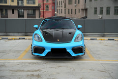 Porsche 718 982 Cayman & Boxster (Base / T / S / GTS / GT4 / Spyder) 2017 2018 2019 2020 2021 2022 2023 2024 2025 with Aftermarket Parts - GT4RS Conversion Style PP Front Bumper & Trims (with & without GT4RS Logo) PP Polypropylene / Dry Pre-preg Carbon Fiber from Dupont Tech