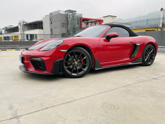 Porsche 718 982 Cayman &amp; Boxster (Base / T / S / GTS / GT4 / Spyder) 2017 2018 2019 2020 2021 2022 2023 2024 2025 with Aftermarket Parts - Spyder Conversion Style Front Bumper &amp; Trims (with &amp; without GT4RS Logo) PP Polypropylene / Dry Pre-preg Carbon Fiber from Dupont Tech
