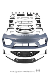 Porsche 981 Cayman & Boxster (all models, including Base / S / GTS / GT4 / Spyder) 2012 2013 2014 2015 2016 with Aftermarket Parts – GT4 Conversion Style Front Bumper & Trims (with & without GT4 Logo) PP Polypropylene / Dry Pre-preg Carbon Fiber from Dupont Tech