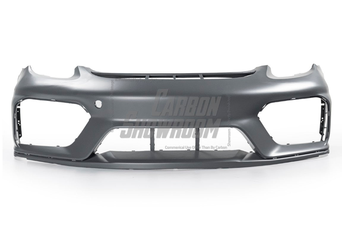 Porsche 981 Cayman & Boxster (all models, including Base / S / GTS / GT4 / Spyder) 2012 2013 2014 2015 2016 with Aftermarket Parts – GT4 Conversion Style Front Bumper & Trims (with & without GT4 Logo) PP Polypropylene / Dry Pre-preg Carbon Fiber from Dupont Tech