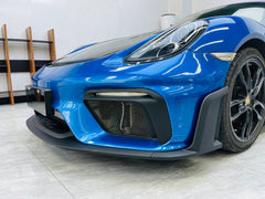 Porsche 981 Cayman & Boxster (all models, including Base / S / GTS / GT4 / Spyder) 2012 2013 2014 2015 2016 with Aftermarket Parts – GT4RS Conversion Style Front Bumper & Trims (with & without Spyder Logo) PP Polypropylene / Dry Pre-preg Carbon Fiber from Dupont Tech