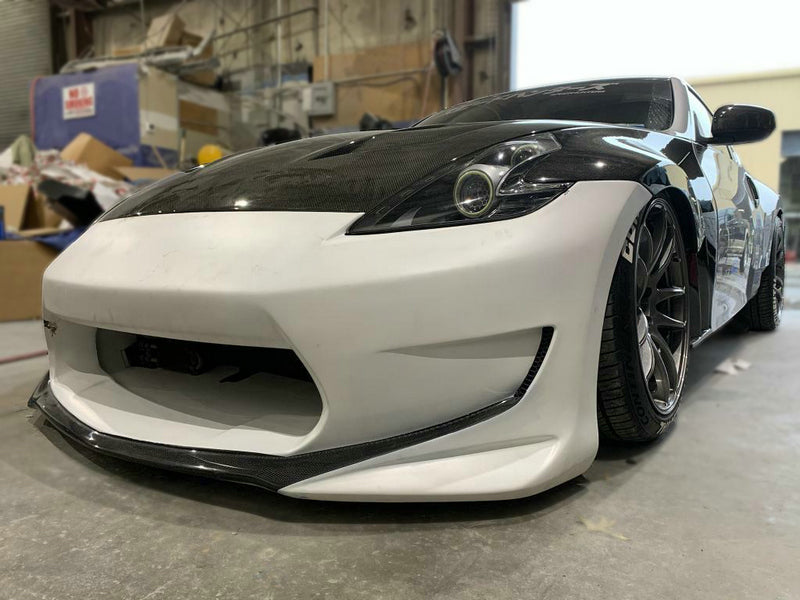 Nissan 370Z Sport Touring Base Fairlady Z Z34 Pre-Facelift 2009 2010 2011 & 370Z Sport Touring Base Fairlady Z Z34 Facelift 2012 2013 2014 2015 2016 2017 2018 2019 2020 & Nismo V1 2009 2010 2011 & Nismo V2 2012 2013 2014 2015 2016 2017 2018 2019 2020 with Aftermarket Parts - AM STYLE Front Bumper Carbon Fiber / FRP from EPR USA