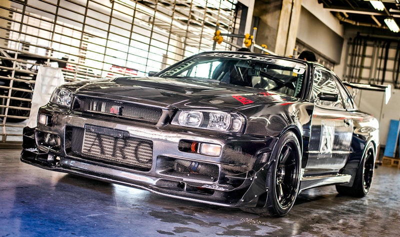 Nissan R34 GTR Base 1999 2000 2001 2002 2003 2004 with Aftermarket Parts - AS Style Front Lip with Undertray Carbon Fiber / FRP from EPR USA