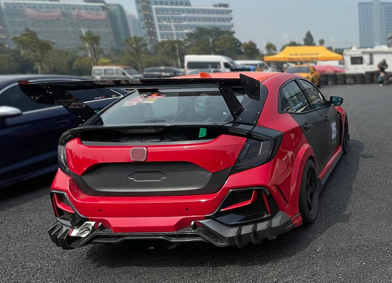 Honda Civic Type-R FK8 2017 2018 2019 2020 2021 & Civic 10th Gen FK7 2017 2018 2019 2020 2021 with Aftermarket Parts - VRSAR2 Style Rear GT Spoiler Carbon Fiber / FRP from EPR USA