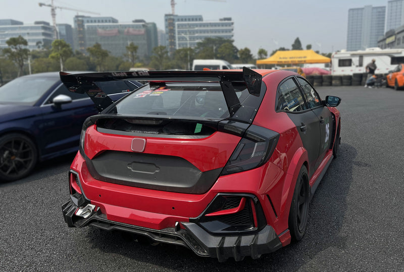 Honda Civic Type-R FK8 2017 2018 2019 2020 2021 & Civic 10th Gen FK7 2017 2018 2019 2020 2021 with Aftermarket Parts - VRSAR2 Style Rear GT Spoiler Carbon Fiber / FRP from EPR USA