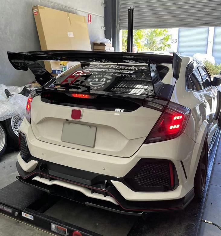 Honda Civic Type-R FK8 2017 2018 2019 2020 2021 & Civic 10th Gen FK7 2017 2018 2019 2020 2021 with Aftermarket Parts - VRSAR2 Style Rear GT Spoiler Carbon Fiber / FRP from EPR USA