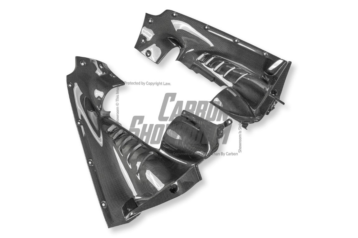 Ferrari SF90 Stradale & Spider 2021 2022 2023 2024 2025 with Aftermarket Parts - OEM 1:1 Style Replacement Engine Bay Side Panels Dry Pre-preg Carbon Fiber from Aero Republic