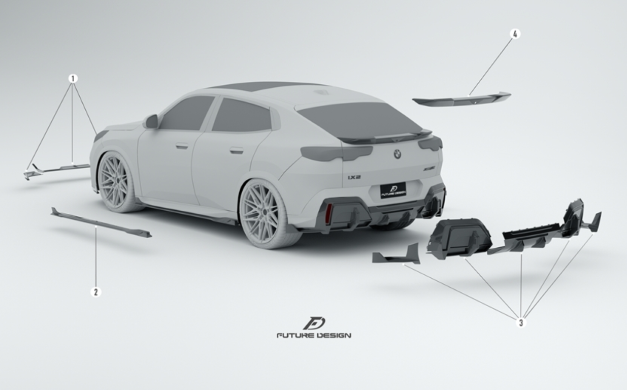 BMW X2 IX2 sDrive28i xDrive28i U10 (with M-Sport bumper) 2024-ON with Aftermarket Parts - Rear Diffuser Pre-preg Carbon Fiber / FRP from Future Design