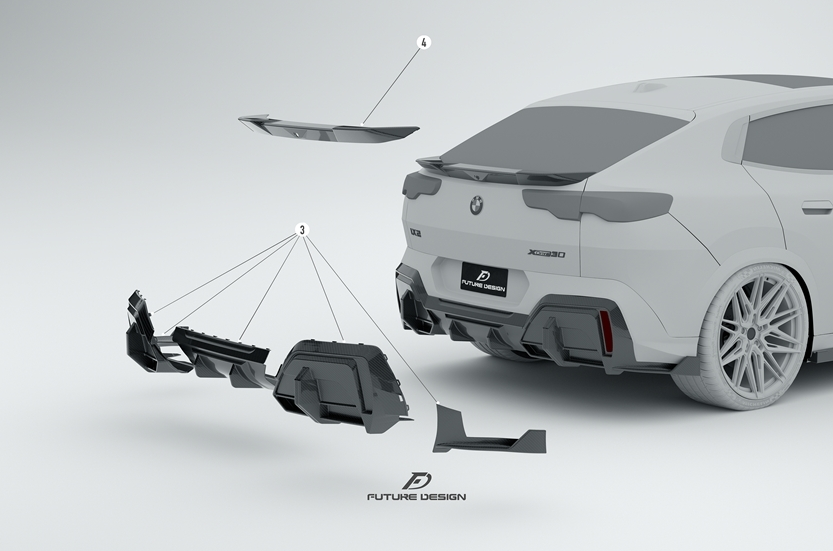 BMW X2 IX2 sDrive28i xDrive28i U10 (with M-Sport bumper) 2024-ON with Aftermarket Parts - Rear Diffuser Pre-preg Carbon Fiber / FRP from Future Design