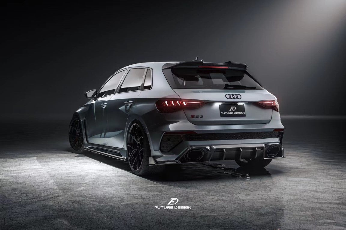 Audi RS3 8Y 2022 2023 2024 with Aftermarket Parts - V1 Rear Diffuser & Canards Pre-preg Carbon Fiber from Future Design