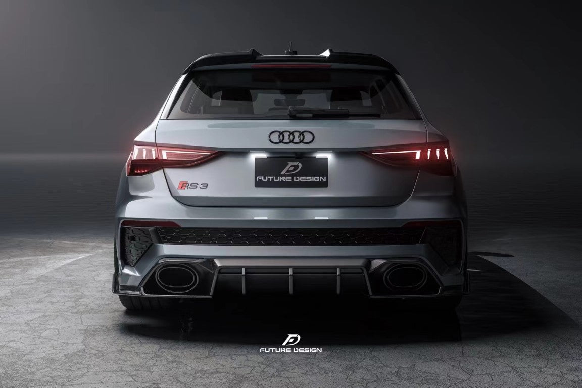 Audi RS3 8Y 2022 2023 2024 with Aftermarket Parts - V1 Rear Diffuser & Canards Pre-preg Carbon Fiber from Future Design