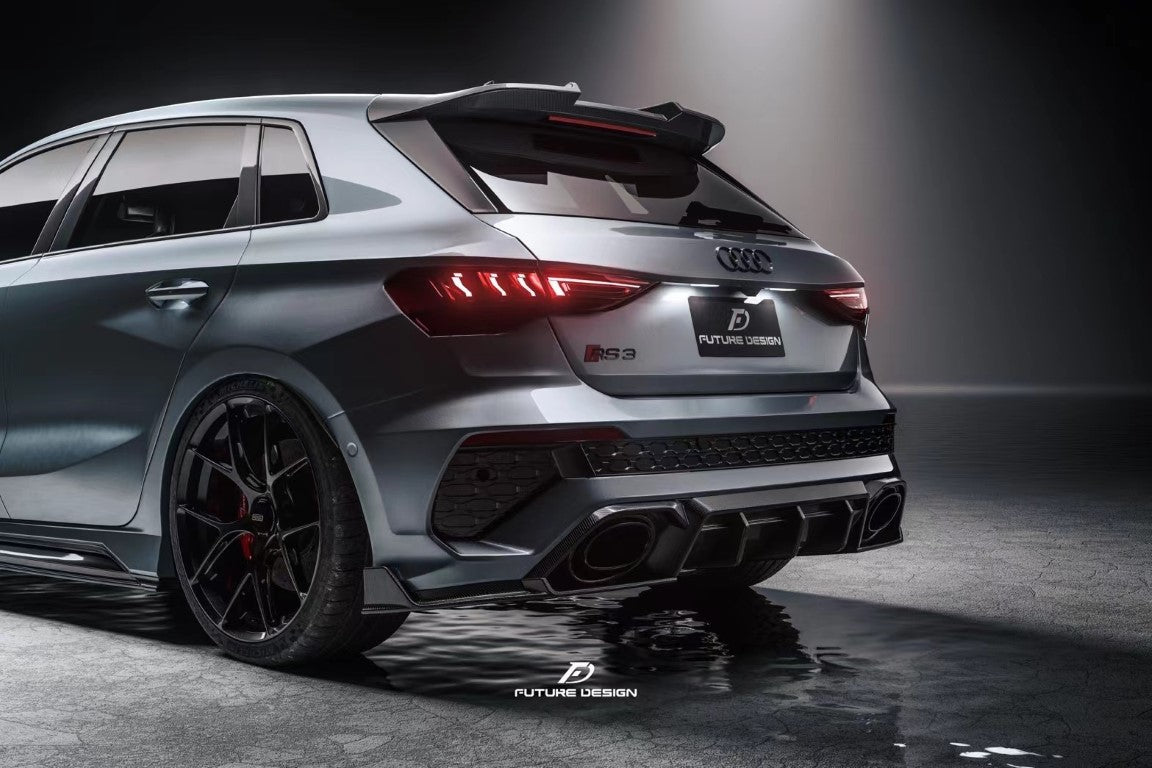 Audi RS3 8Y 2022 2023 2024 with Aftermarket Parts - V1 Rear Diffuser & Canards Pre-preg Carbon Fiber from Future Design