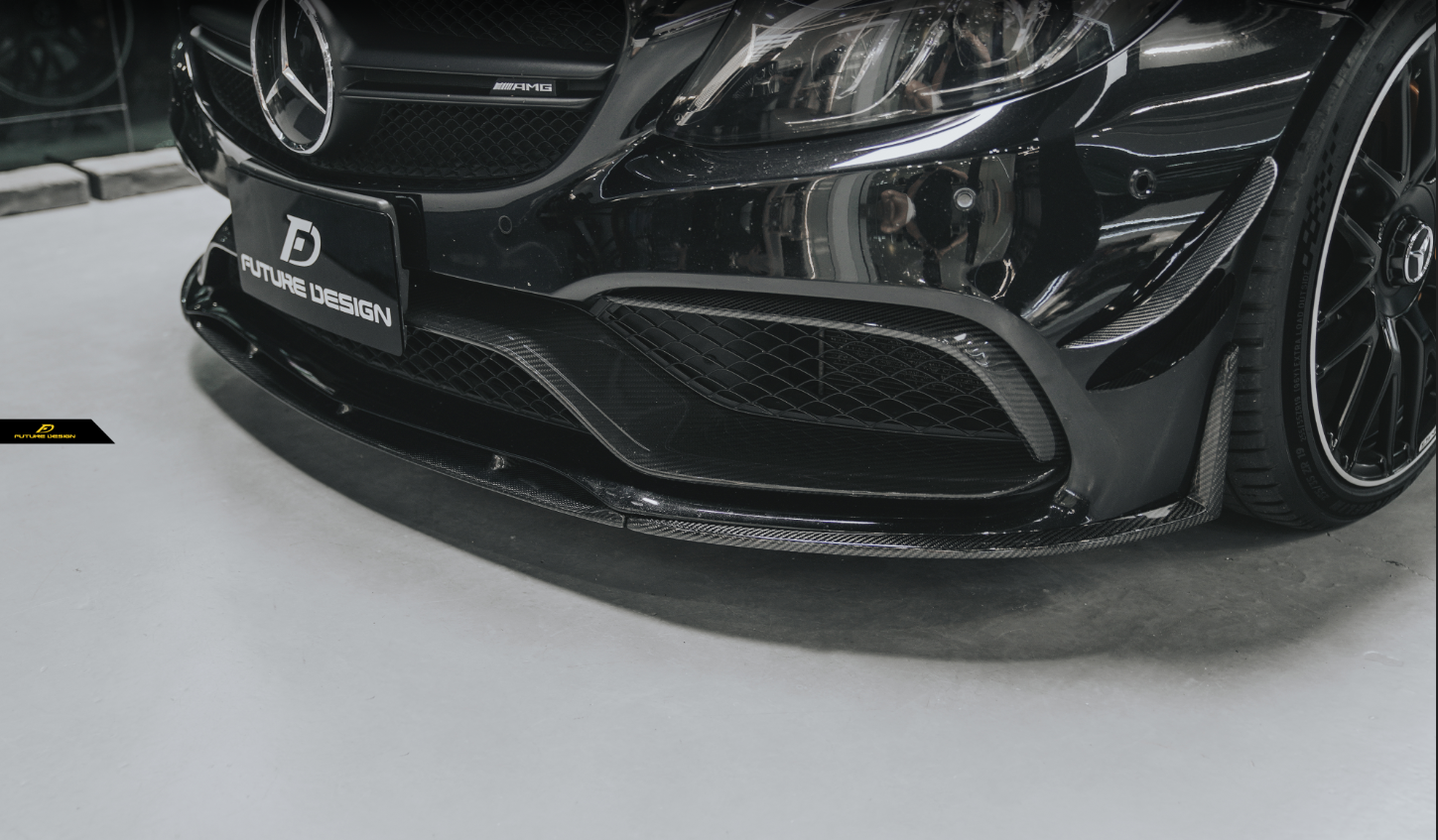 Mercedes Benz C-Class C63S C63 AMG W205 Coupe Convertible (suitable for both pre-facelift and facelift) 2015 2016 2017 2018 2019 2020 2021 2022 2023 with Aftermarket Parts - ED1 Front Lip Carbon Fiber / FRP