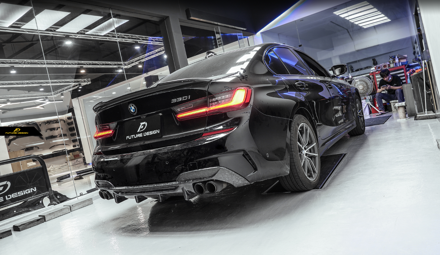 BMW 3 Series 330i M340i G20 G21 Pre-LCI (fitment for 330i requires M-Sport package bumper) 2020 2021 2022 with Aftermarket Parts - MTECH Rear Diffuser Carbon Fiber / FRP