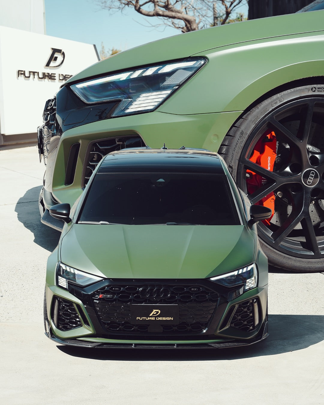 Audi RS3 8Y 2022 2023 2024 with Aftermarket Parts - V1 Front Lip Splitter Pre-preg Carbon Fiber from Future Design