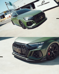 Audi RS3 8Y 2022 2023 2024 with Aftermarket Parts - V1 Front Lip Splitter Pre-preg Carbon Fiber from Future Design