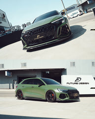 Audi RS3 8Y 2022 2023 2024 with Aftermarket Parts - V1 Front Lip Splitter Pre-preg Carbon Fiber from Future Design