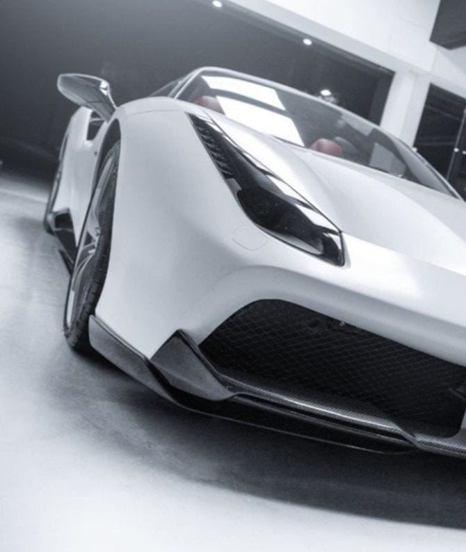 Ferrari 488 GTB & Spider 2016 2017 2018 2019 2020 with Aftermarket Parts - NVT Style Front Corner Splitter Carbon Fiber / FRP from Future Design