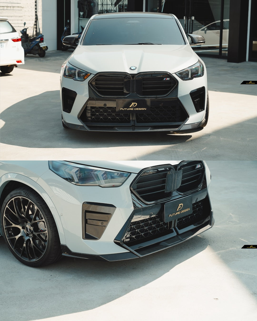 BMW X2 IX2 M35i sDrive28i xDrive28i U10 (with M-Sport bumper) 2024-ON with Aftermarket Parts - V2 Front Lip Pre-preg Carbon Fiber / FRP from Future Design