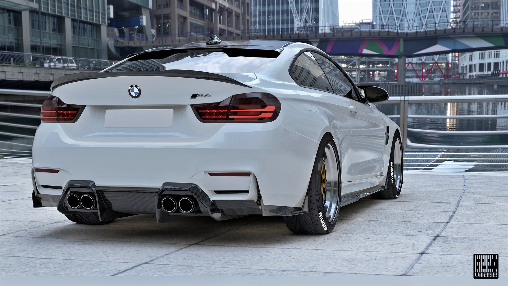 BMW M3CS M3C M3 F81 F80 2014 2015 2016 2017 2018 & M4CS M4C M4 F83 F82 2014 2015 2016 2017 2018 2019 2020 with Aftermarket Parts - Rear Canards Carbon Fiber from Geex Village