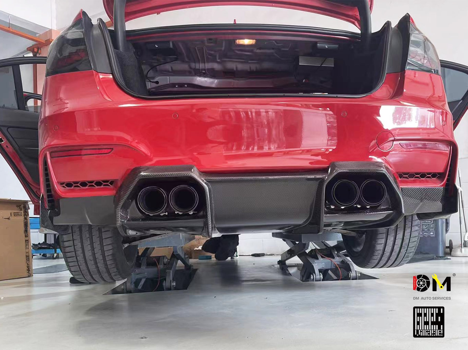BMW M3CS M3C M3 F81 F80 2014 2015 2016 2017 2018 & M4CS M4C M4 F83 F82 2014 2015 2016 2017 2018 2019 2020 with Aftermarket Parts - Rear Diffuser & Rear Diffuser Undertray Pre-preg Carbon Fiber from Geex Village