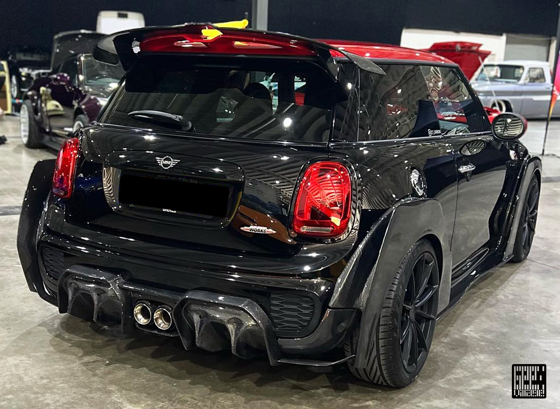 MINI Cooper JCW (John Cooper Works) S Base F56 LCI 2022-ON with Aftermarket Parts - Widebody Front Canards , Wheel Arches, and Rear Canards Carbon Fiber/FRP from Geex Village
