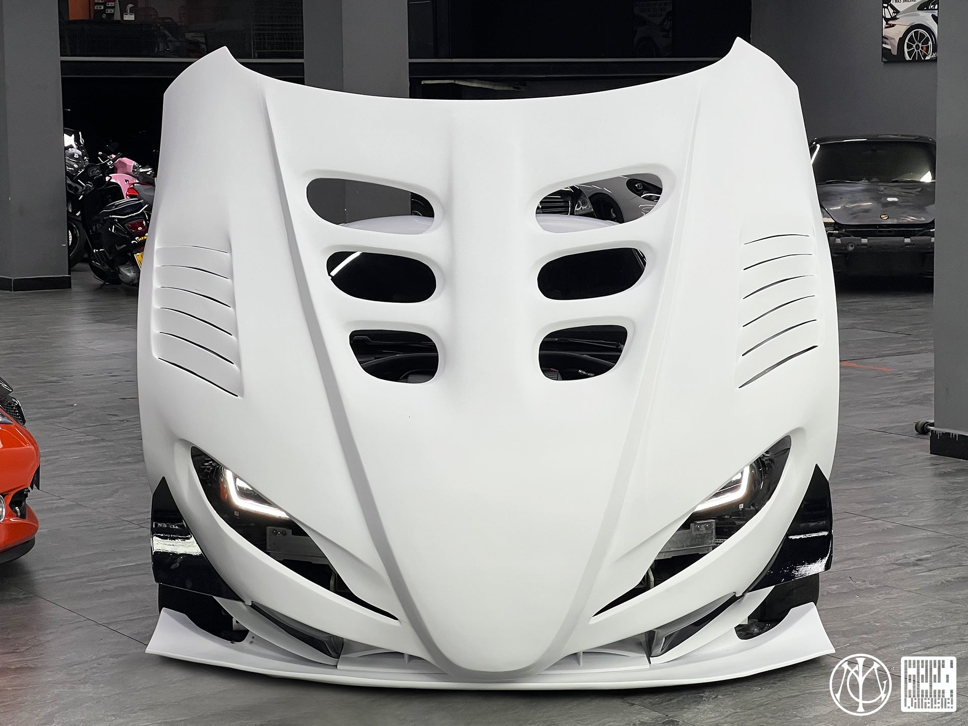 Toyota Supra MK5 A90 A91 3.0 2.0 2020-ON with Aftermarket Parts - Unicorn GT3 Clamshell Hood and Front Bumper & Steel Brackets and Cable for Clamshell Hood and Bumper Carbon Fiber/FRP/Steel from Geex Village