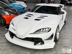 Toyota Supra MK5 A90 A91 3.0 2.0 2020-ON with Aftermarket Parts - Unicorn GT3 Clamshell Hood and Front Bumper & Steel Brackets and Cable for Clamshell Hood and Bumper Carbon Fiber/FRP/Steel from Geex Village