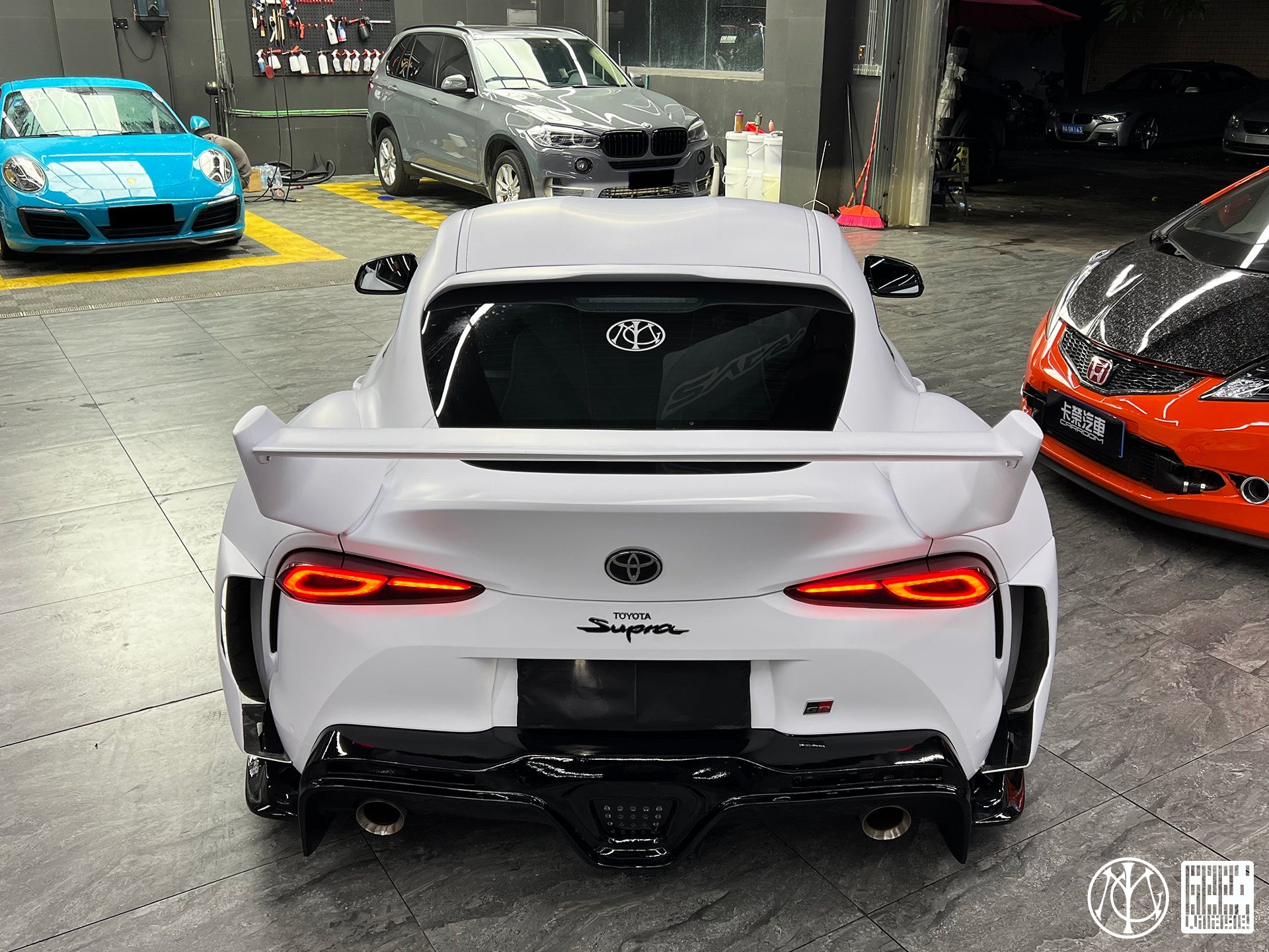 Toyota Supra MK5 A90 A91 3.0 2.0 2020-ON with Aftermarket Parts - Unicorn GT3 Widebody Rear Diffuser & Widebody Rear Diffuser Undertray & Widebody Rear Canards Carbon Fiber/FRP from Geex Village