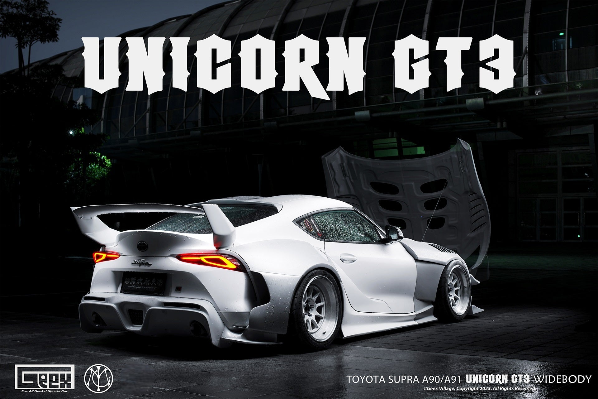 Toyota Supra MK5 A90 A91 3.0 2.0 2020-ON with Aftermarket Parts - Unicorn GT3 Widebody Rear Diffuser & Widebody Rear Diffuser Undertray & Widebody Rear Canards Carbon Fiber/FRP from Geex Village