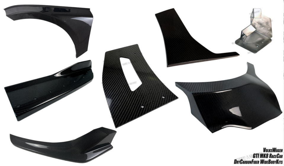 Volkswagen Golf GTI & R-Line MK8 MK8.5 2022-ON with Aftermarket Parts - Front Fender Flares and Front Splitters Set Carbon Fiber from Geex Village