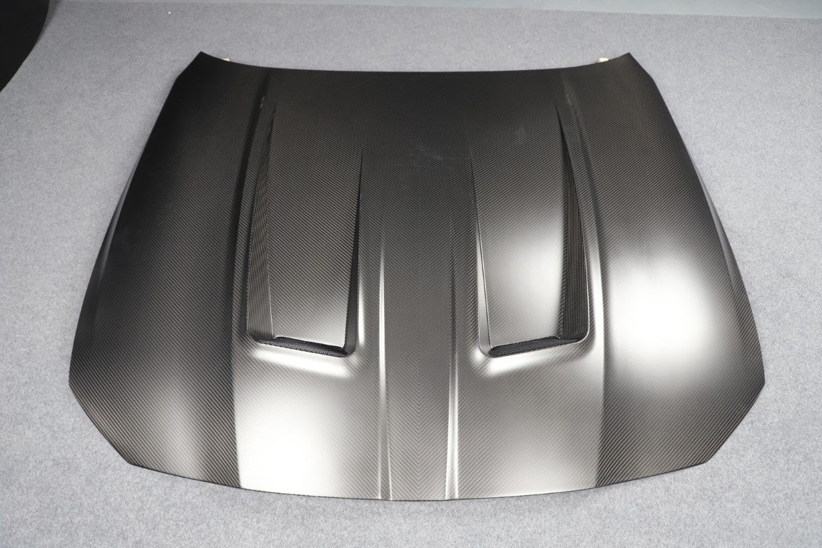 BMW M3 / M3C G80 G81 & M4 / M4C G82 G83 2021 2022 2023 2024 with Aftermarket Parts - Hood Bonnet Double-sided Pre-preg Carbon Fiber from TAKD Carbon