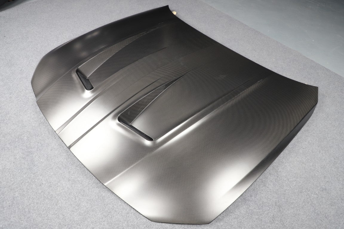BMW M3 / M3C G80 G81 & M4 / M4C G82 G83 2021 2022 2023 2024 with Aftermarket Parts - Hood Bonnet Double-sided Pre-preg Carbon Fiber from TAKD Carbon