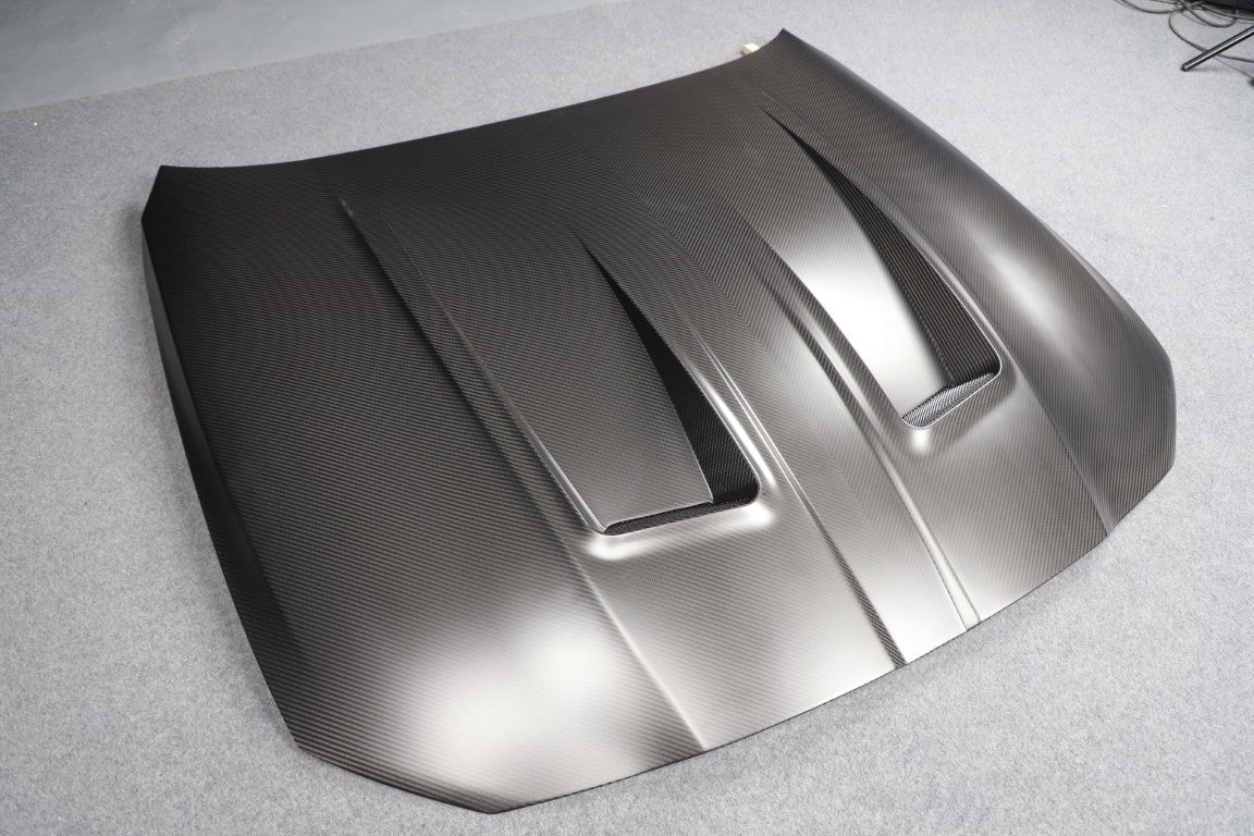 BMW M3 / M3C G80 G81 & M4 / M4C G82 G83 2021 2022 2023 2024 with Aftermarket Parts - Hood Bonnet Double-sided Pre-preg Carbon Fiber from TAKD Carbon