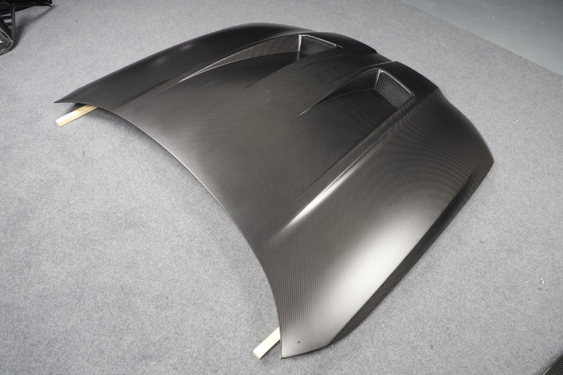 BMW M3 / M3C G80 G81 & M4 / M4C G82 G83 2021 2022 2023 2024 with Aftermarket Parts - Hood Bonnet Double-sided Pre-preg Carbon Fiber from TAKD Carbon