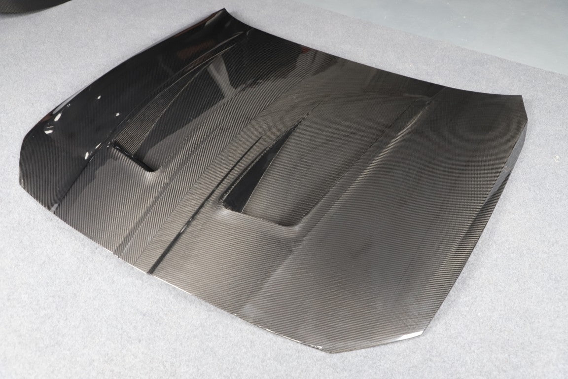 BMW M3 / M3C G80 G81 & M4 / M4C G82 G83 2021 2022 2023 2024 with Aftermarket Parts - Hood Bonnet Double-sided Pre-preg Carbon Fiber from TAKD Carbon