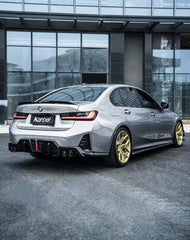 BMW 3 Series 330i (with M-package bumper, does not fit base model) M340i G20 G21 LCI 2023 2024 with Aftermarket Parts - V2 Style Diffuser & Canards Pre-preg Carbon Fiber from Karbel Carbon