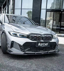 BMW 3 Series 330i (with M-package bumper, does not fit base model) M340i G20 G21 LCI 2023 2024 with Aftermarket Parts - V2 Style Front Lip Pre-preg Carbon Fiber from Karbel Carbon