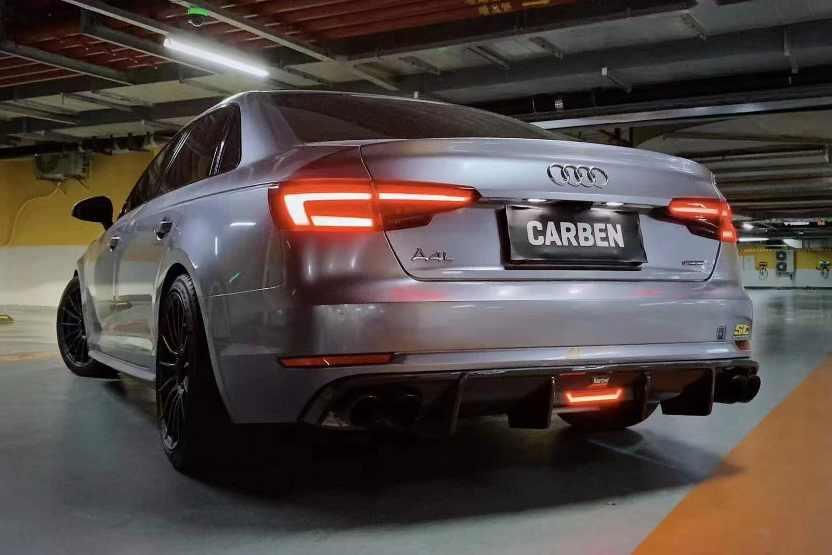Audi A4 Base Model (does not fit A4 S-line) B9 2017 2018 2019 with Aftermarket Parts - Rear Diffuser Pre-preg Carbon Fiber from Karbel Carbon