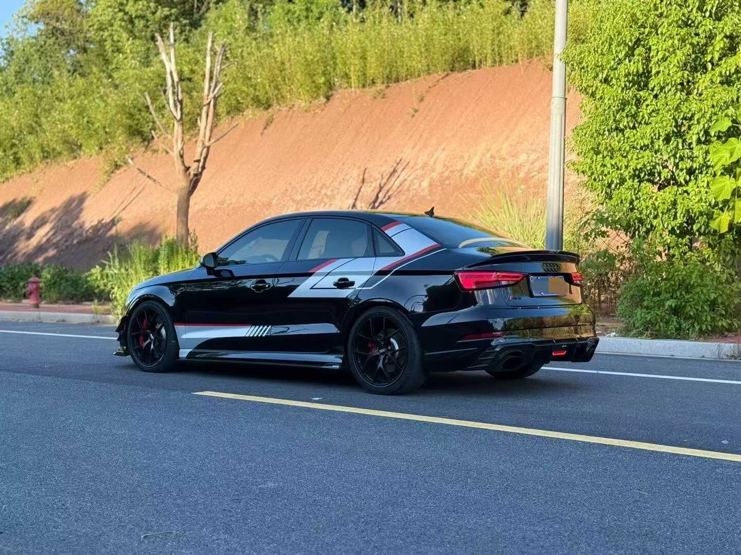 Audi RS3 8V 8V.5 2018 2019 2020 with Aftermarket Parts -  Side Skirts Pre-preg Carbon Fiber from TAKD Carbon
