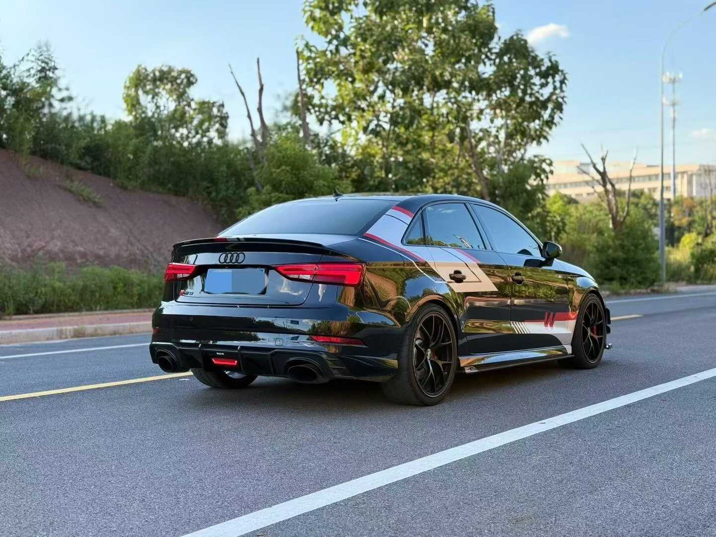 Audi RS3 8V 8V.5 2018 2019 2020 with Aftermarket Parts -  Side Skirts Pre-preg Carbon Fiber from TAKD Carbon