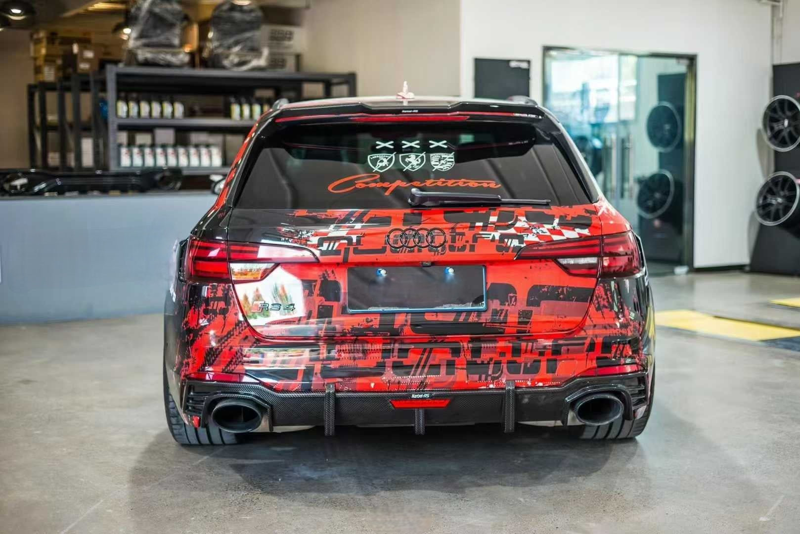 Audi RS4 B9 / B9.5 2018 2019 2020 2021 2022 2023 2024 with Aftermarket Parts - V1 Style Rear Roof Spoiler Pre-preg Carbon Fiber from Karbel Carbon