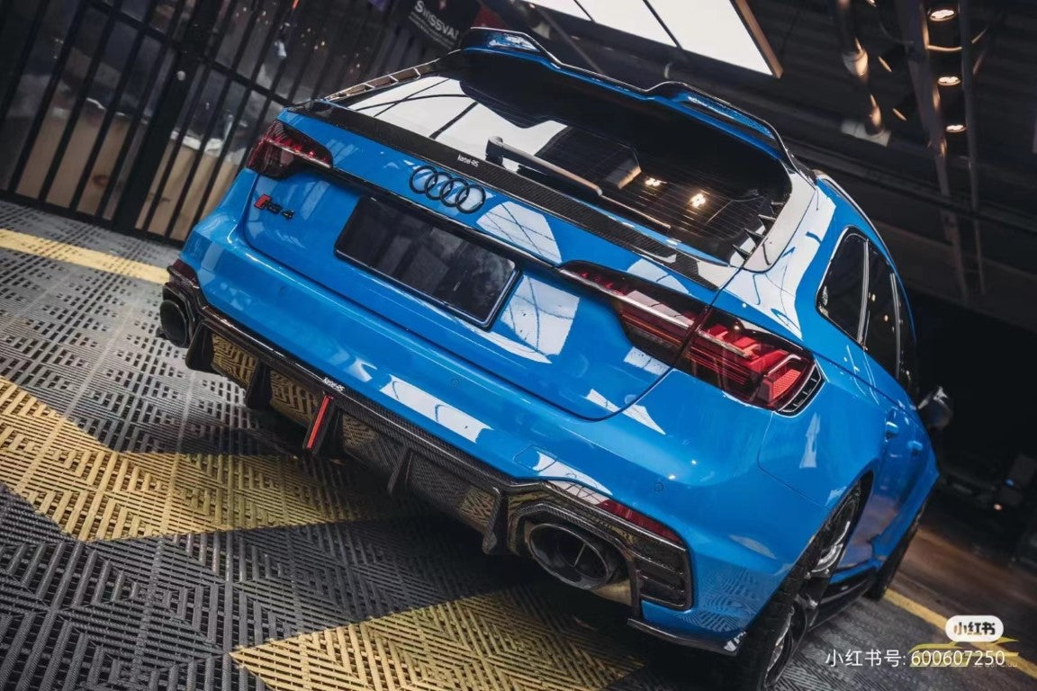 Audi RS4 B9.5 2020 2021 2022 2023 2024 with Aftermarket Parts - Rear Diffuser & Canards Pre-preg Carbon Fiber from Karbel Carbon