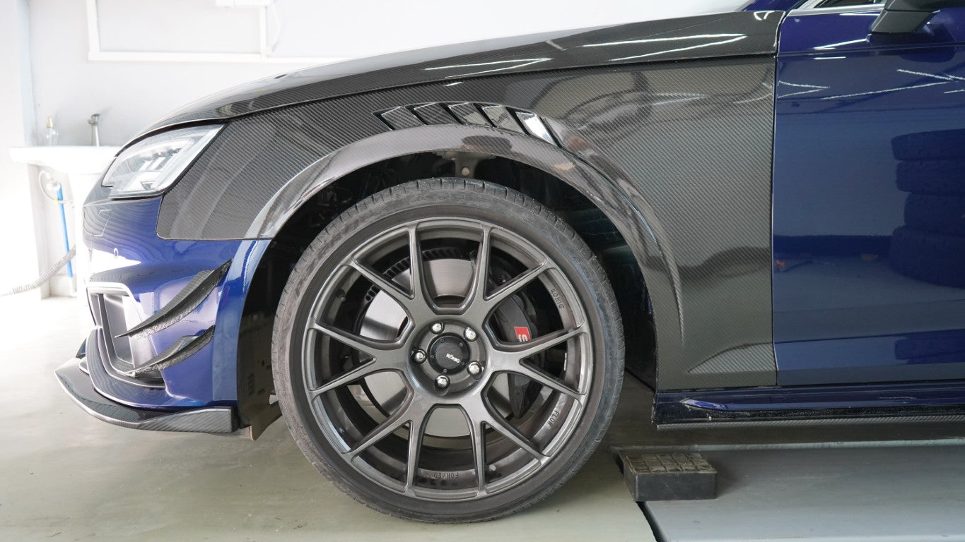 Audi S4 A4 B9 2017 2018 2019 & S4 A4 B9.5 2020 2021 2022 2023 2024 With Aftermarket Parts - Front Fenders Pre-preg Carbon Fiber from Karbel Carbon
